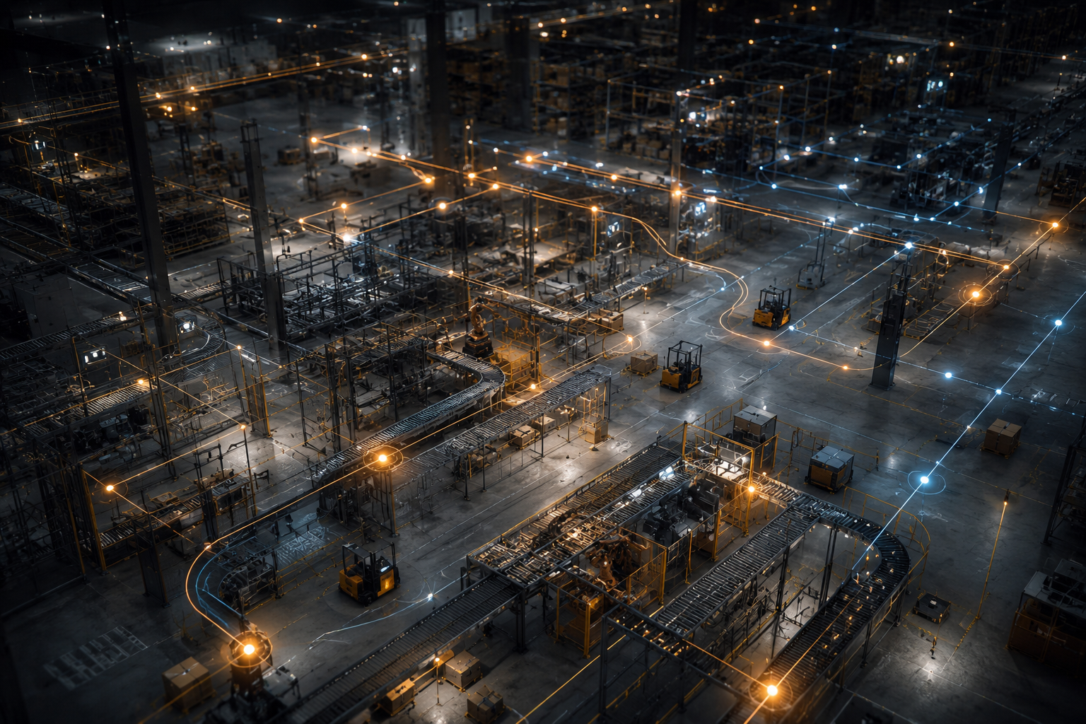 Connected factory operations for discrete event simulation